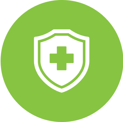 A green circle with an image of a shield and cross.
